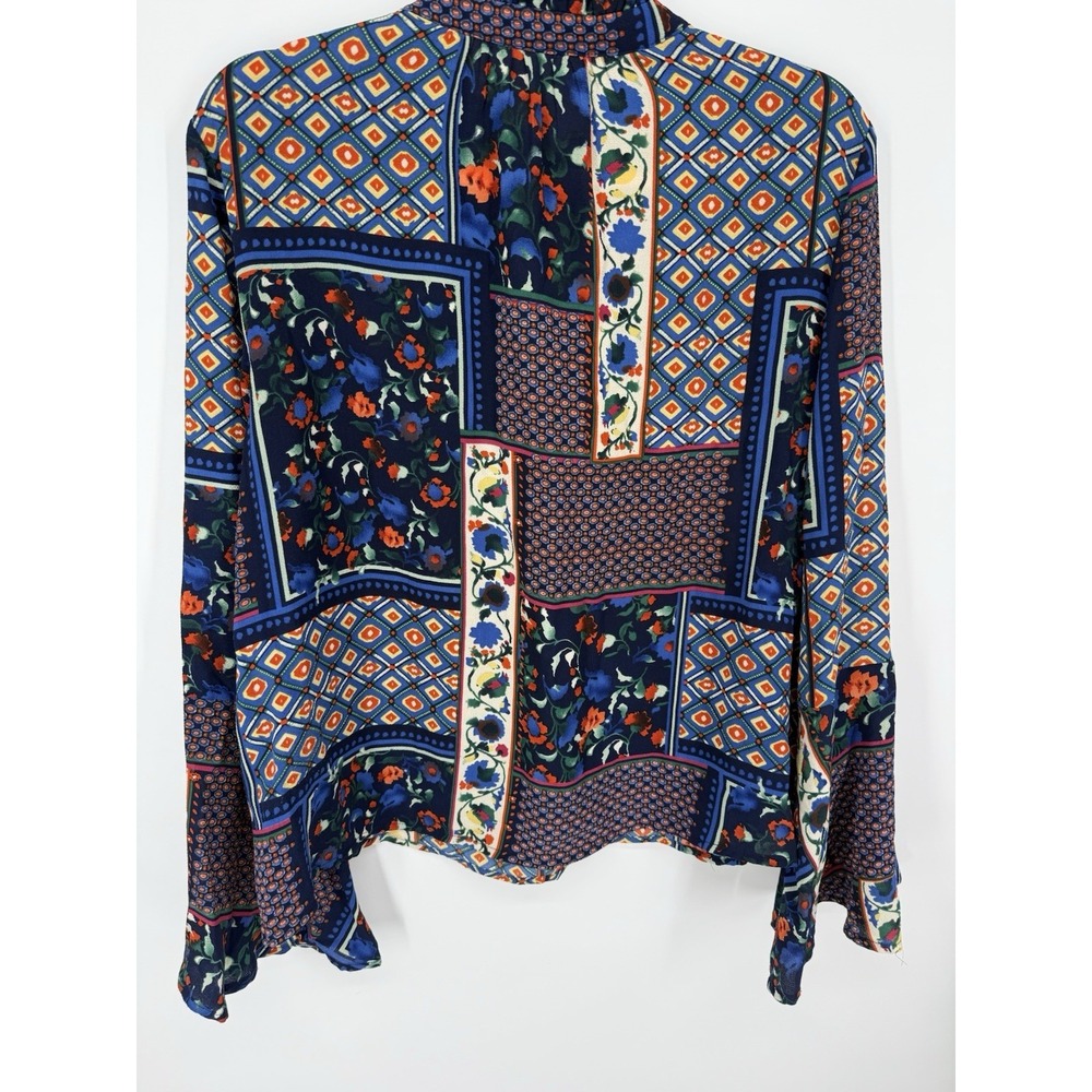 Hazel Patchwork Print Bell Sleeve Blouse Top M Boho Anthropologie Keyhole Retro - Picture 7 of 7
